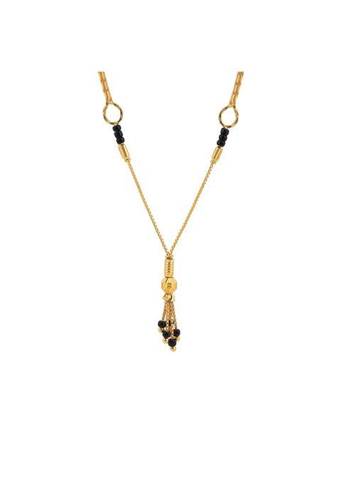 Maira 925 Sterling Silver 1 Gram Gold Plated Chain Traditional Mangalsutra Tanmaniya Necklace with Black Beads