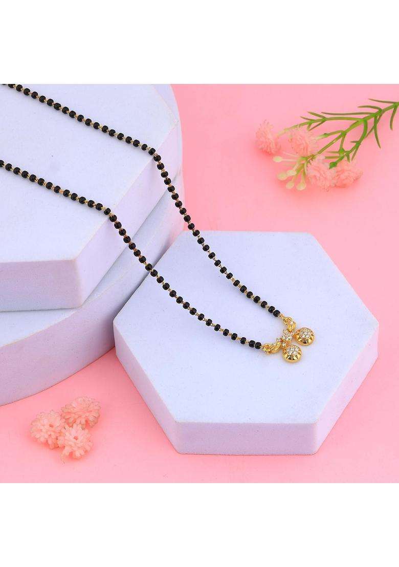 Maira 925 Sterling Silver 1 GM Gold Plated Kala Mani Black Beads Vati Mangalsutra for Women - Indya