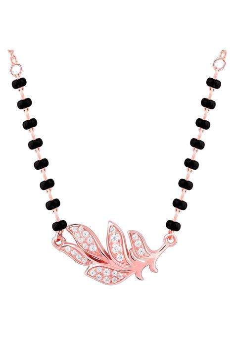 GIVA 925 Silver Rose Gold Peacock Feather Mangalsutra Black Bead Necklace to Gift Women
