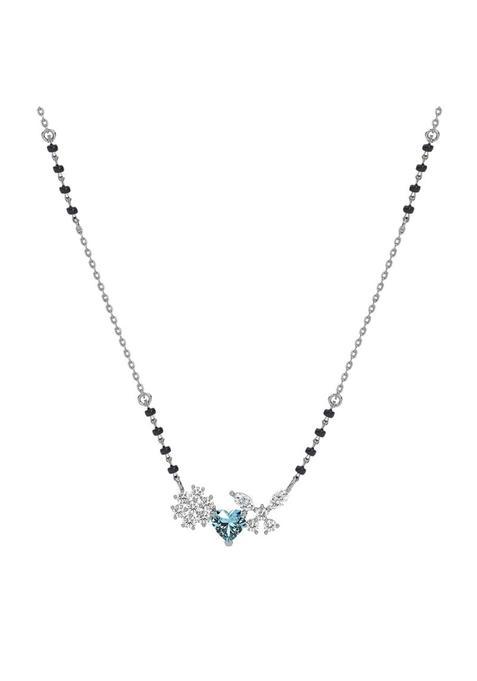 Clara 925 Sterling Silver Wamika Heart Solitaire Mangalsutra Tanmaniya Pendant with Black Beads Chain