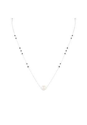 Abhooshan 925 Sterling Silver Trendy Pearl Black Beads Mangalsutra 18 Necklace for Women Stylish