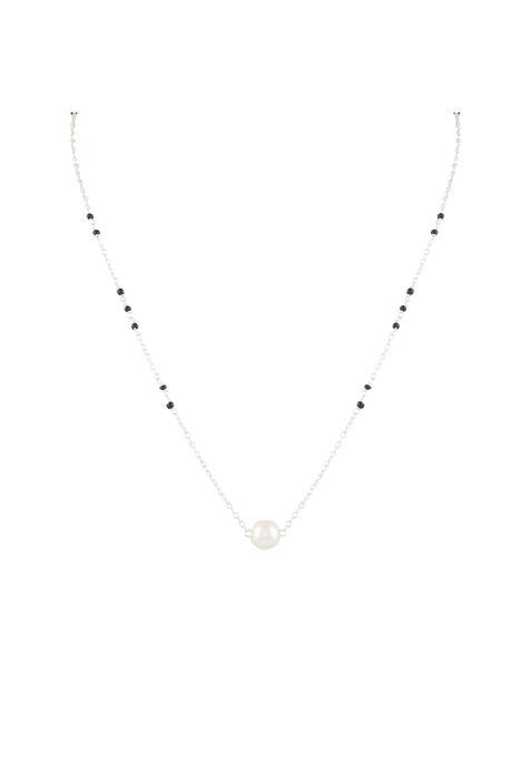 Abhooshan 925 Sterling Silver Trendy Pearl Black Beads Mangalsutra 18 Necklace for Women Stylish