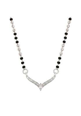 925Siller Mangalsutra Pendant for Women Pure 925 Sterling Silver Mangalsutr with Black Beads Chain