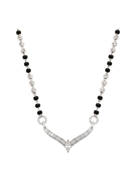 925Siller Mangalsutra Pendant for Women Pure 925 Sterling Silver Mangalsutr with Black Beads Chain