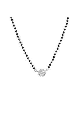 Shree Emporium 925 Pure Silver Mangalsutra for Women Lightweight Black Beads Chain with CZ Pendant 24 Inch