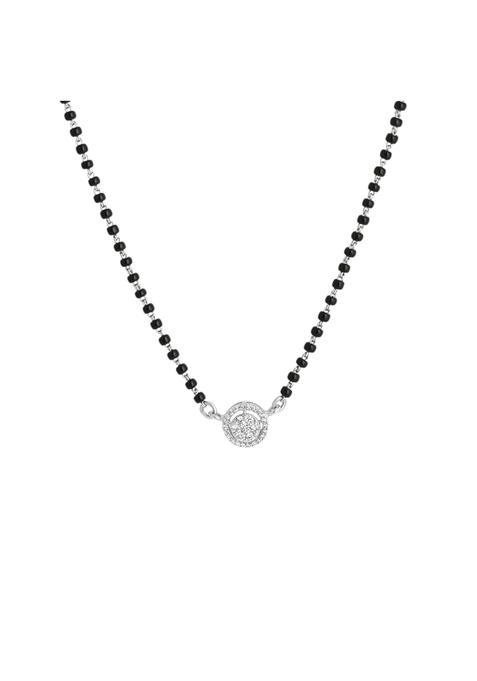 Shree Emporium 925 Pure Silver Mangalsutra for Women Lightweight Black Beads Chain with CZ Pendant 24 Inch