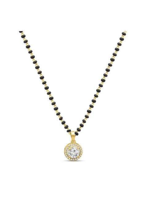 Zavya 925 Sterling Silver Solitaire Halo Gold Plated Mangalsutra