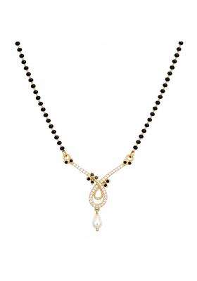 Maira Swiss Zirconia Floral Pendant 925 Sterling Silver 1 Gram 18K Gold Plated Black Beads Mangalsutra