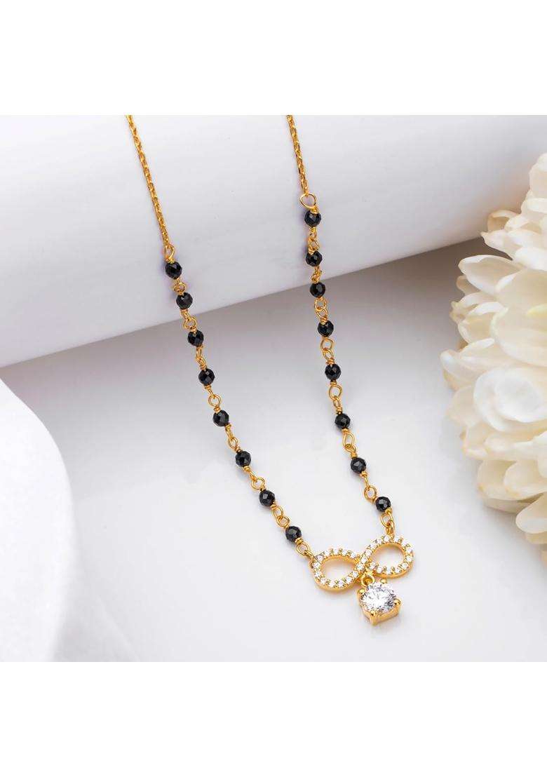 Zavya 925 Sterling Silver Solitaire Gold Plated Womens Mangalsutra - Indya