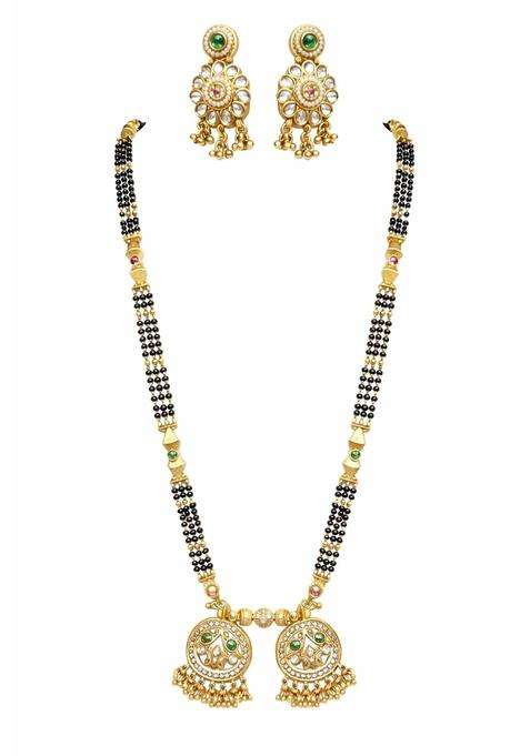Preesaaj Traditional Long Gold Plated Mangalsutra Set with Earring