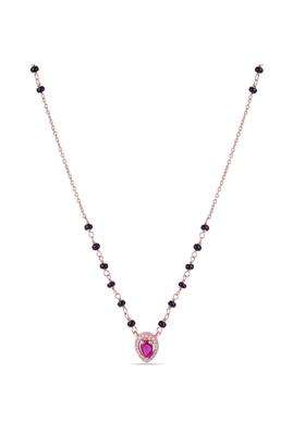 Zavya 925 Sterling Silver Oval Red Cubic Zircon Rose Gold Plated Mangalsutra