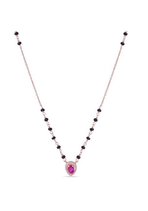 Zavya 925 Sterling Silver Oval Red Cubic Zircon Rose Gold Plated Mangalsutra
