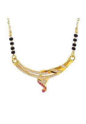 Maira 925 Sterling Silver Traditional Mangalsutra Necklace Gold Plated with CZ Diamonds and Ruby Accents