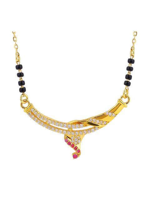 Maira 925 Sterling Silver Traditional Mangalsutra Necklace Gold Plated with CZ Diamonds and Ruby Accents