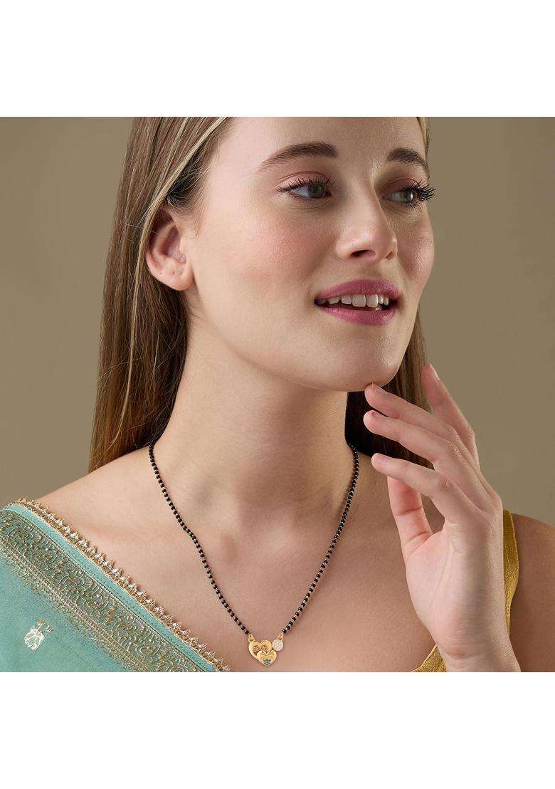Maira 925 Sterling Silver Double Heart 1 GM Gold Plated Mangalsutra for Women - Indya