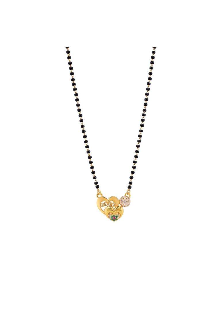 Maira 925 Sterling Silver Double Heart 1 GM Gold Plated Mangalsutra for Women - Indya