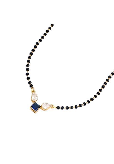 Maira 925 Sterling Silver 18K Gold Plated Hypoallergenic Black Beads Mangalsutra