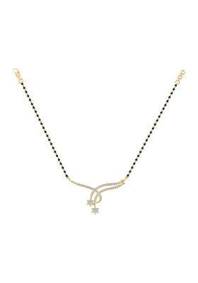 Diamtrendz Gold Plated BIS Hallmarked Pure 925 Sterling Silver Modern Mangalsutra Tanmaniya Pendant with Black