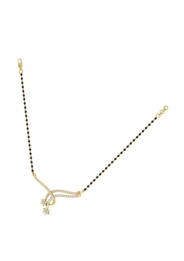 Diamtrendz Gold Plated BIS Hallmarked Pure 925 Sterling Silver Modern Mangalsutra Tanmaniya Pendant with Black - Indya