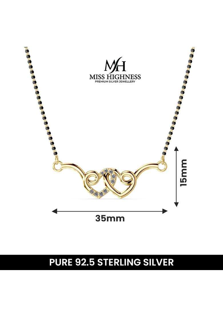 Miss Highness 925 Pure Sterling Silver Double Heart Mangalsutra for Women - Indya