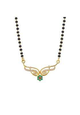 Maira 925 Sterling Silver 18K Micron 1GM Gold Plated Mangalsutra Necklace with CZ Black Beads Chain
