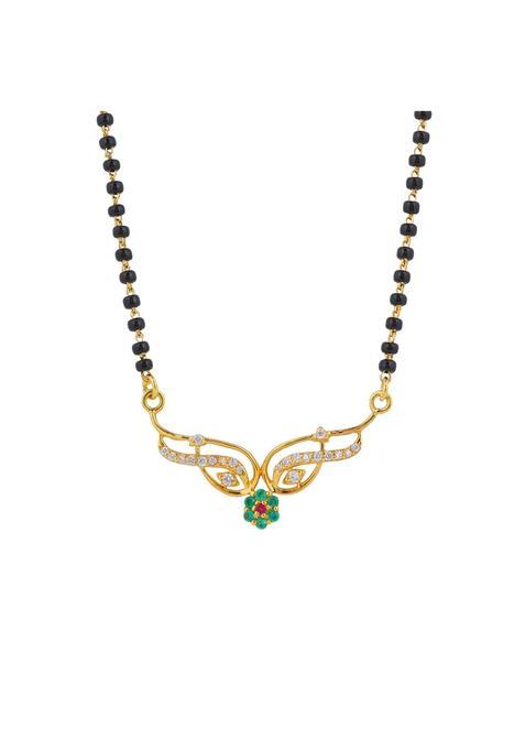 Maira 925 Sterling Silver 18K Micron 1GM Gold Plated Mangalsutra Necklace with CZ Black Beads Chain