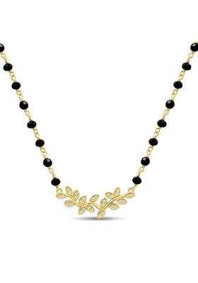 Zavya 925 Sterling Silver CZ Modern Leaf Pattern Gold Plated Mangalsutra