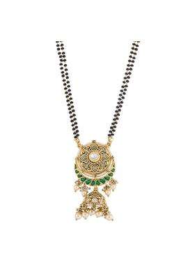 Kushals Fashion Jewellery Green Gold Plated Kundan Black Beads Mangalsutra for Women