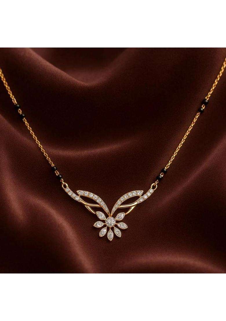 Zarkan 925 Hallmark Silver Morden Stunning Flower Gold Plated Mangalsutra - Indya