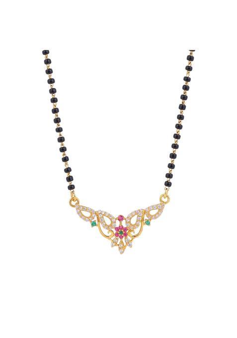 Maira 925 Sterling Silver Traditional Mangalsutra Necklace with CZ Diamond Floral Pendant