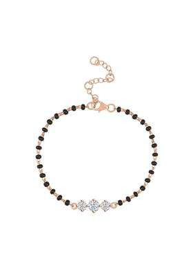Ornate Jewels 925 Silver 18K Rose Gold Plated American Diamond Three Stone Adjustable Mangalsutra Bracelet