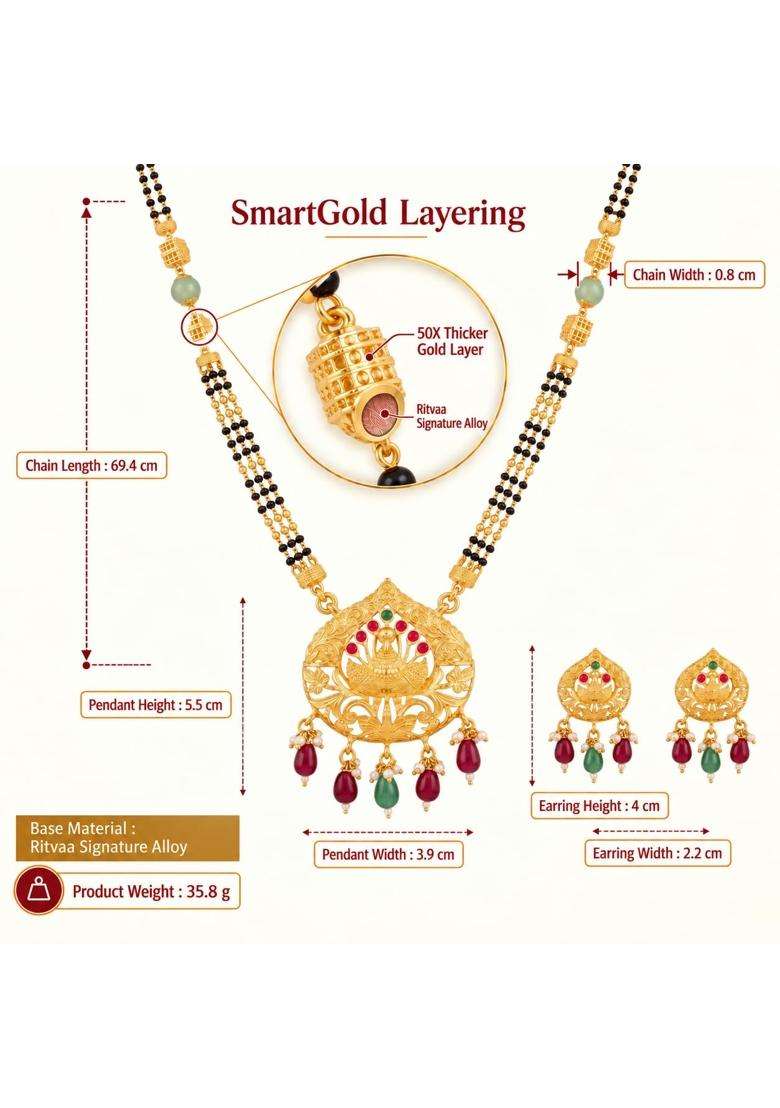 Ritvaa Smartgold 24K Gold Plated Peacock Gold Mangalsutra for Women - Indya