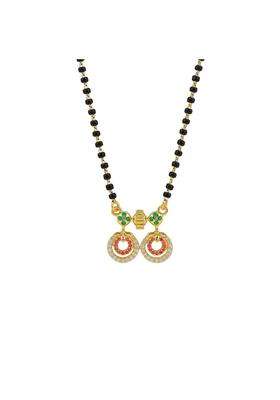 Maira 925 Sterling Silver1 GM Gold Plated Double Ring Pendant Kala Mani Black Beads Mangalsutra Necklace