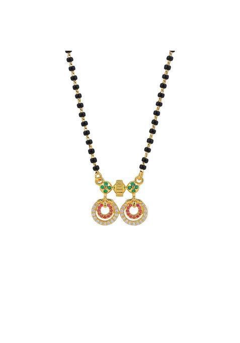 Maira 925 Sterling Silver1 GM Gold Plated Double Ring Pendant Kala Mani Black Beads Mangalsutra Necklace