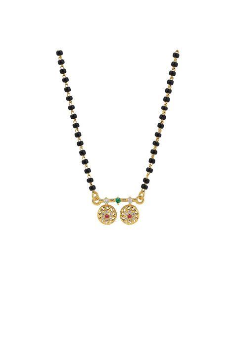 Maira 925 Sterling Silver 1GM Gold Plated Kala Mani Black Beads Vati Mangalsutra Necklace for Women