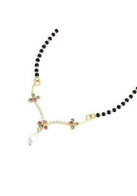 Maira Swiss Zirconia Floral Pendant 925 Sterling Silver 18K 1GM Gold Plated Nickel Free Hypoallergenic Black