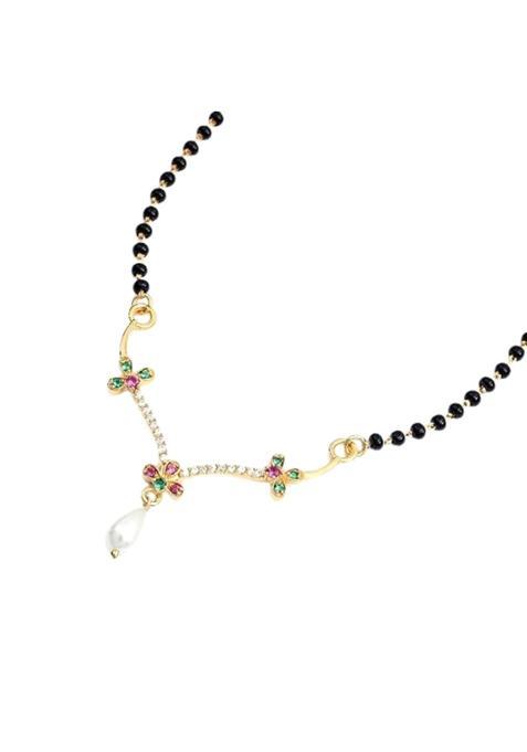 Maira Swiss Zirconia Floral Pendant 925 Sterling Silver 18K 1GM Gold Plated Nickel Free Hypoallergenic Black