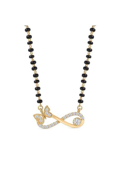 Ornate Jewels 925 Silver 18K Gold Plated American Diamond Infinity Butterfly Mangalsutra Black Beads Chain