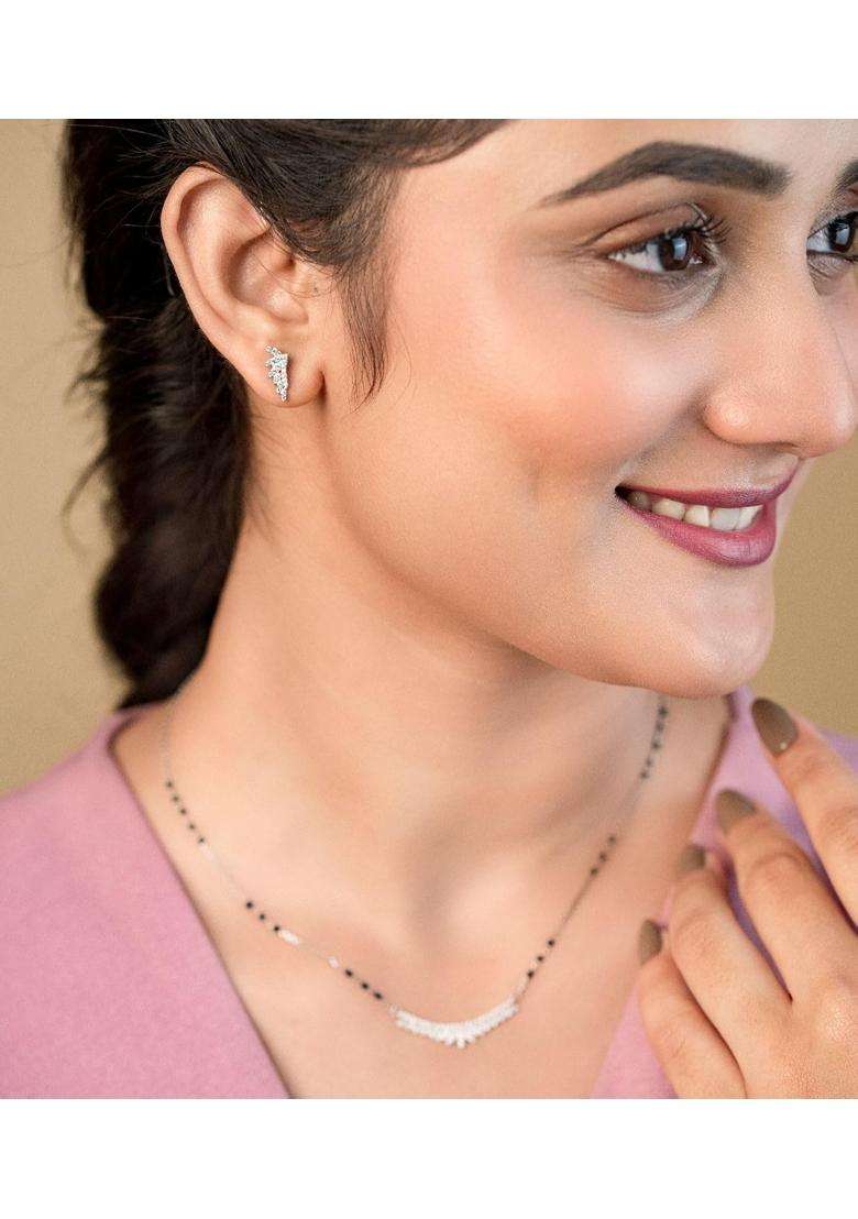 Gargi by P N Gadgil and Sons 925 Sterling Silver Stone Curve Mangalsutra Set - Indya