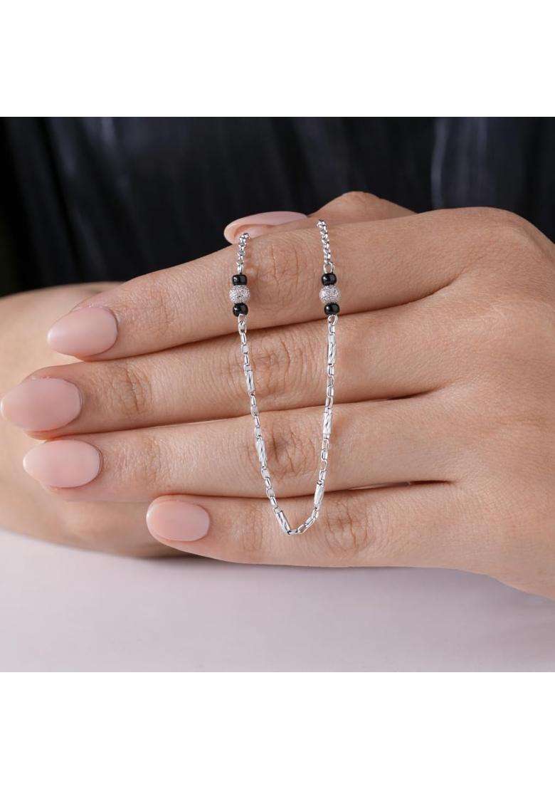 Zilgi Rose Gold and Silver Mangalsutra for Women 925 Sterling Silver CZ Diamond Pendant - Indya