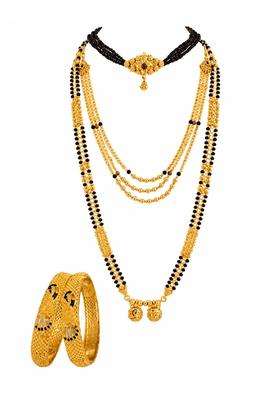 Gold Plated Maharashtrian Mangalsutra Jewellery Set Traditional Choker Long Haar Jhumka Earrings and Bangles