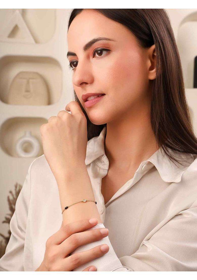 Soraya Luxe 925 Sterling Silver 18K Gold Plated Moissanite Mangalsutra Bracelet for Women - Indya