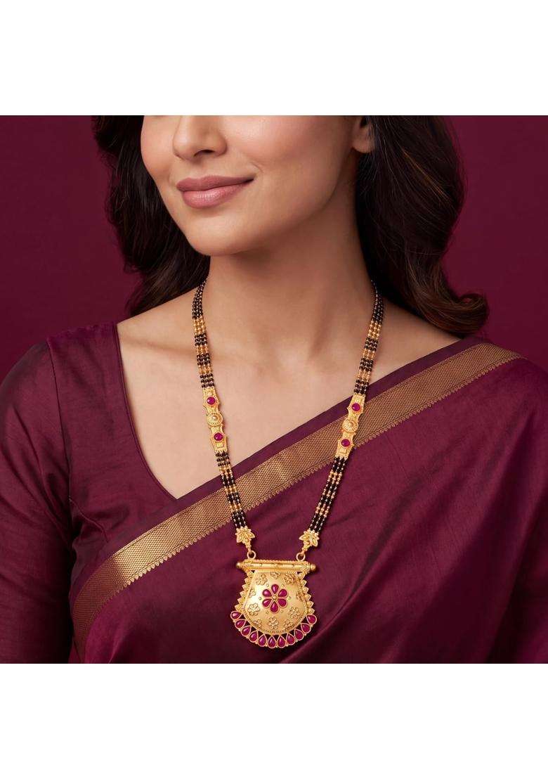 Ritvaa Smartgold 24K Gold Plated Ruby Accented Gold Mangalsutra for Women - Indya