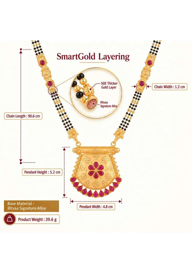 Ritvaa Smartgold 24K Gold Plated Ruby Accented Gold Mangalsutra for Women - Indya