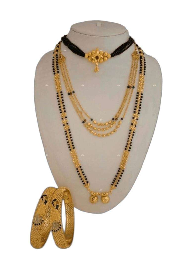 Gold Plated Traditional Maharashtrian Mangalsutra Combo Set with Choker Long Haar - Indya