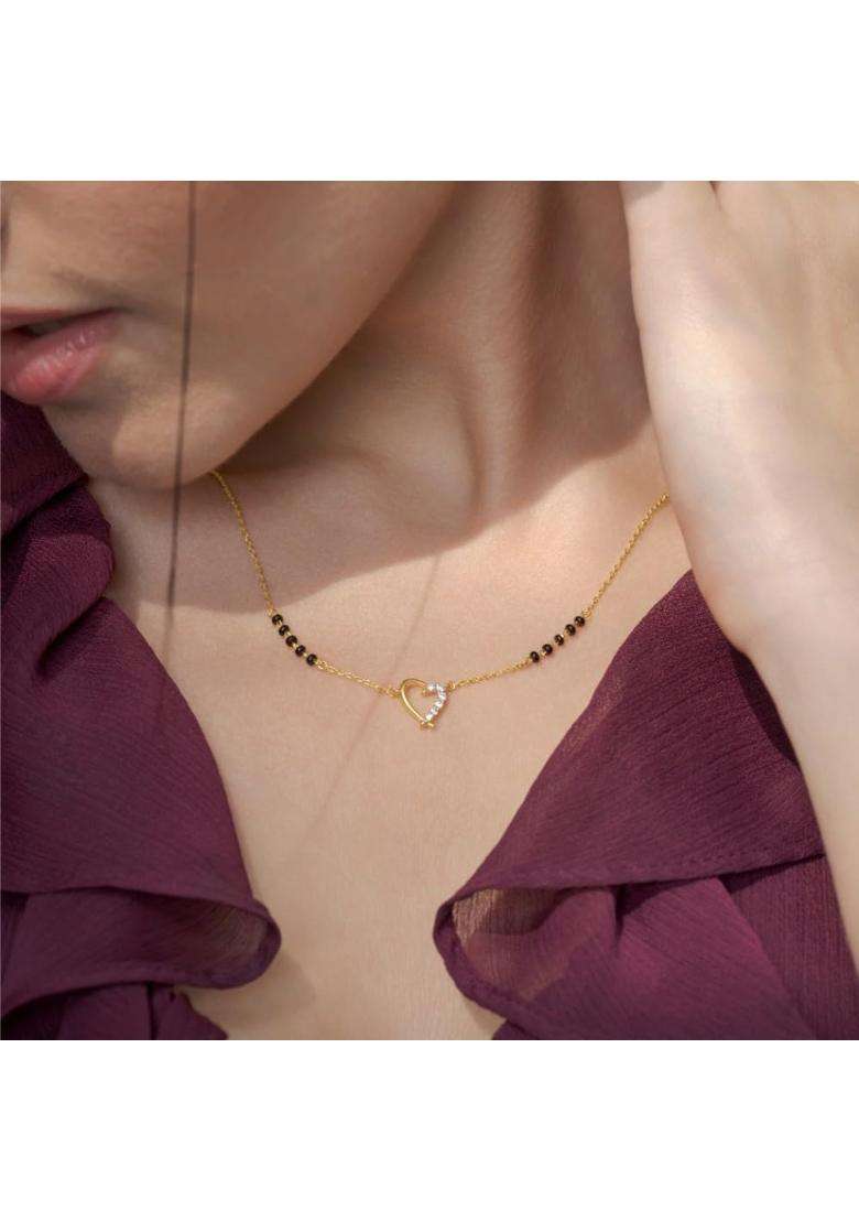Shayn Black Bead Mangalsutra Necklace 925 Sterling Silver 18KT Gold Vermeil - Indya