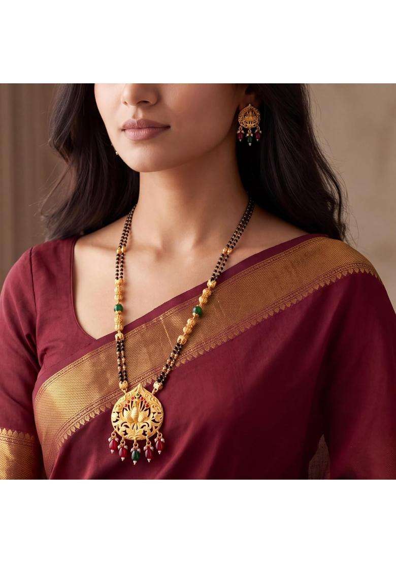 Ritvaa Smartgold 24K Gold Plated Peacock Gemstone Mangalsutra for Women - Indya