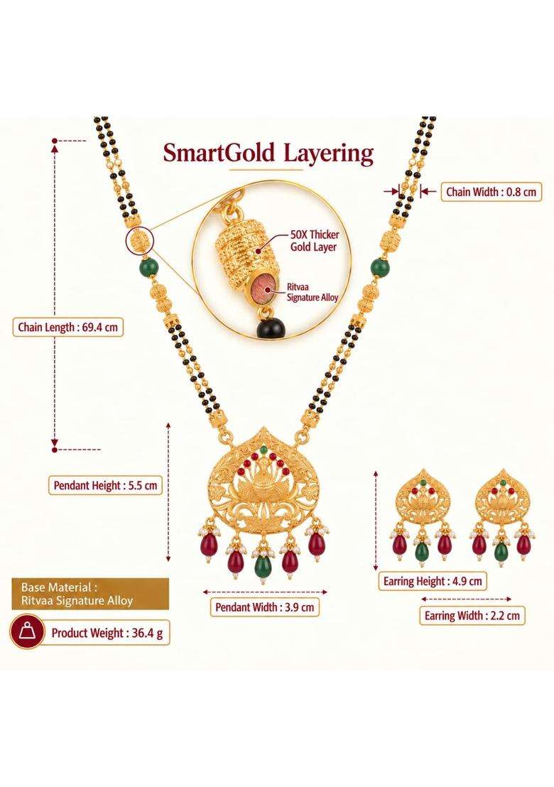 Ritvaa Smartgold 24K Gold Plated Peacock Gemstone Mangalsutra for Women - Indya