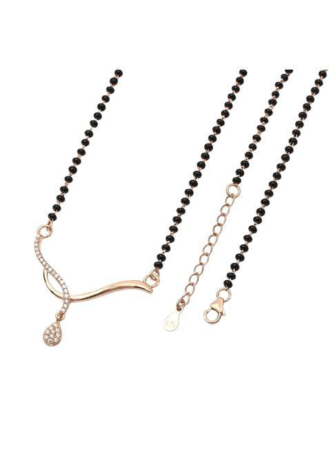 Maira 925 Sterling Rose Gold Plated Black Beaded Mangalsutra for Women