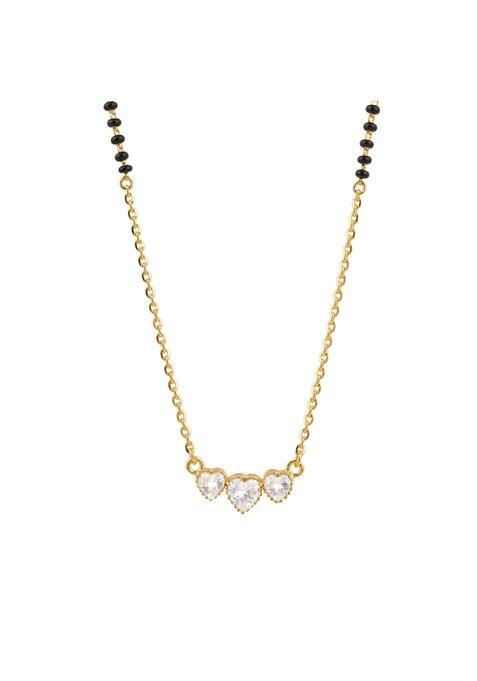 Maira 925 Sterling Silver Dainty Triple Heart Crystal Pendant Mangalsutra for Women